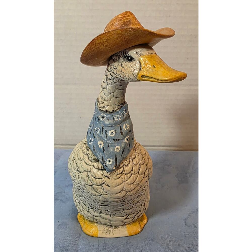 Vintage 1987 Ceramic Goose Figurines Pair Cowboy Bonnet Country Farmhouse - Picture 3 of 16